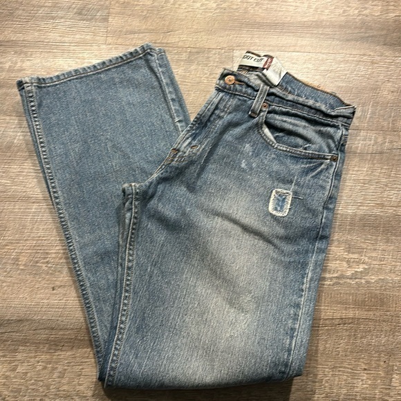 Levi's Denim - Levis R tab patched distressed Low Boot Cut 527 jeans size 33x32”